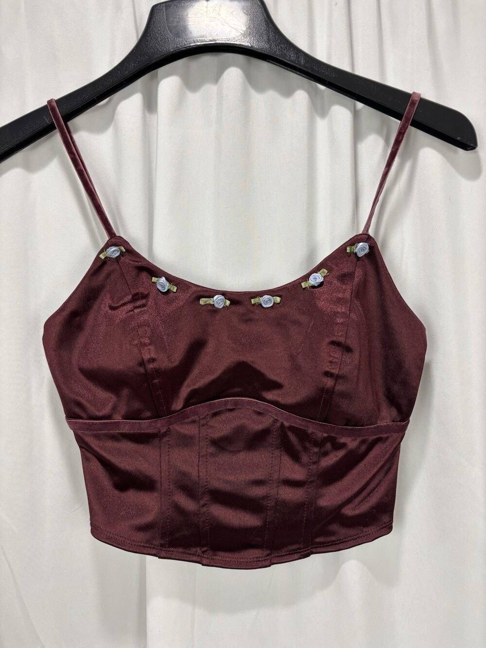Wild Fable Burgundy Silky Corset Tank Top Rosettes XXS Coquette Feminine